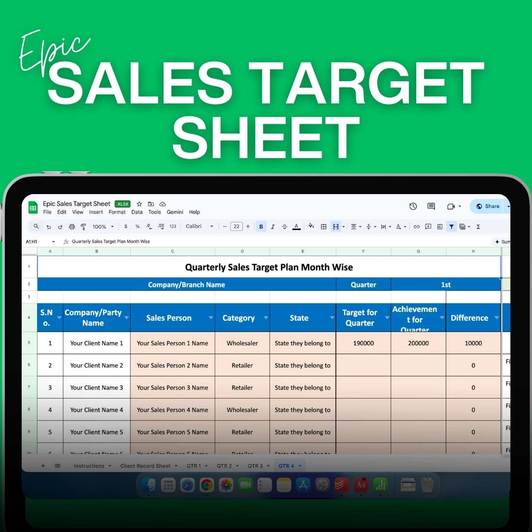 Epic Sales Target Sheet